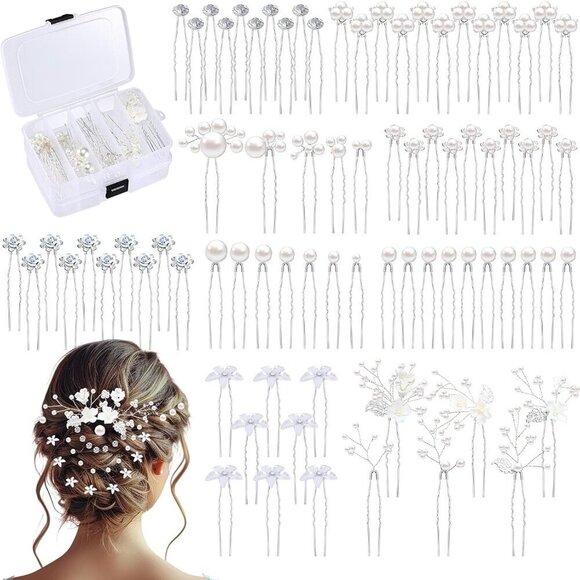 Wedding Hair Pins Pearl Rhinestone Floral Bridal Hair Accessories 80 Pack main image 5